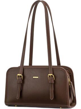 Women Dark Brown Mini Leather Hobo Shoulder Bag Vintage Zip Clutch Trendy Purse